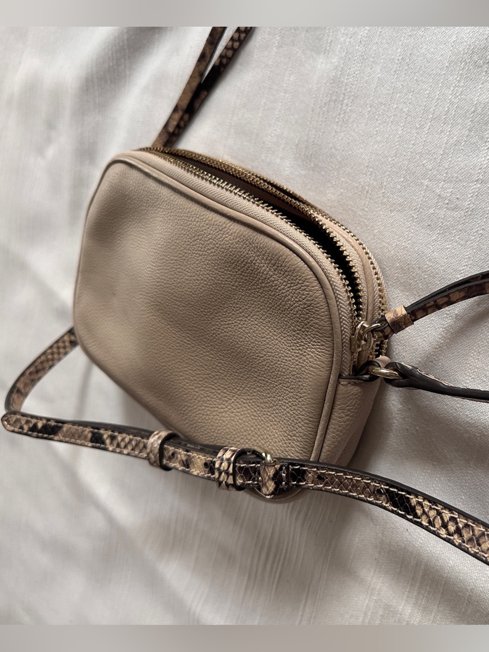 Banana Republic Beige Pebbled Leather Camera Crossbody Bag